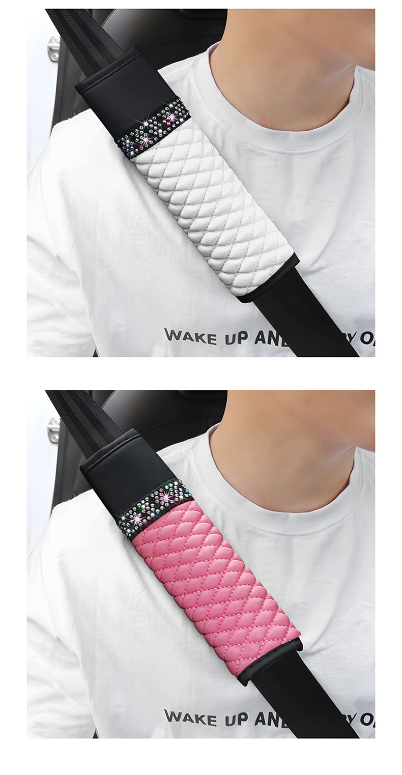 New Car Seat Belt Shoulder Cover Leather Diamond-Encrusted Rhinestone Four-Season Universal Protective Cover Cross-Border Hot Wholesale