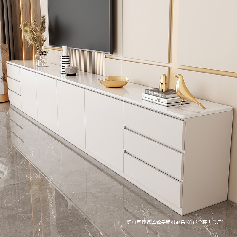 Solid Wood Tv Cabinet Living Room Floor-Standing Slate Light Luxury Tv Cabinet Home High Cabinet Slate Integrated Whole House Furniture Cabinet