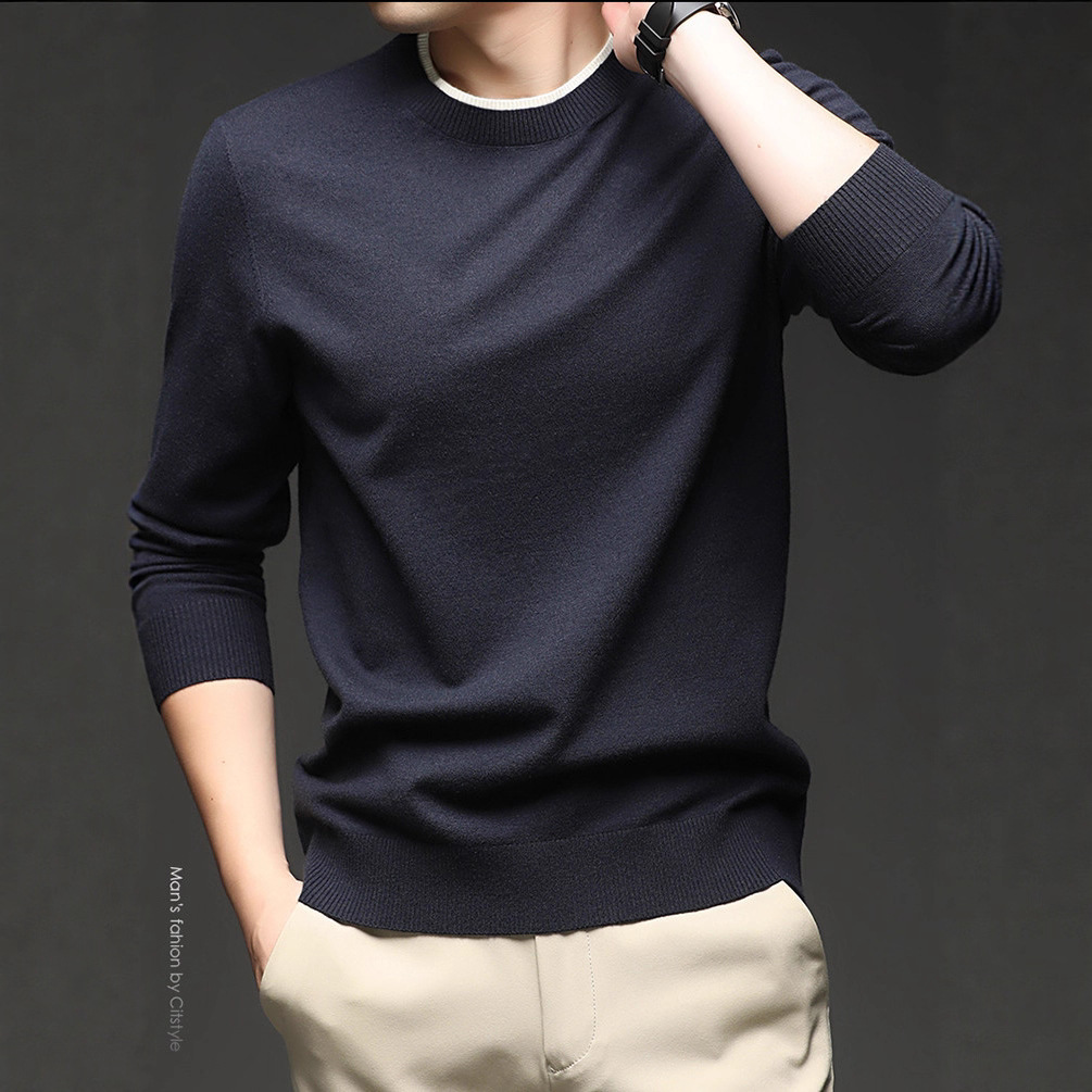 Comercio exterior hombre de punto de color sólido suéter casual de manga larga otoño y invierno nuevo estilo de ropa de hombre chaqueta casual suéter de cuello redondo