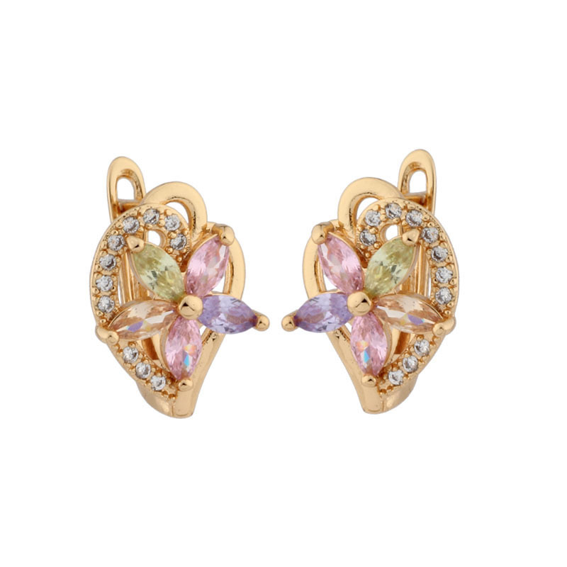 Aretes de Argolla de Flor con Circonia Galvanizado para Mujeres image 6