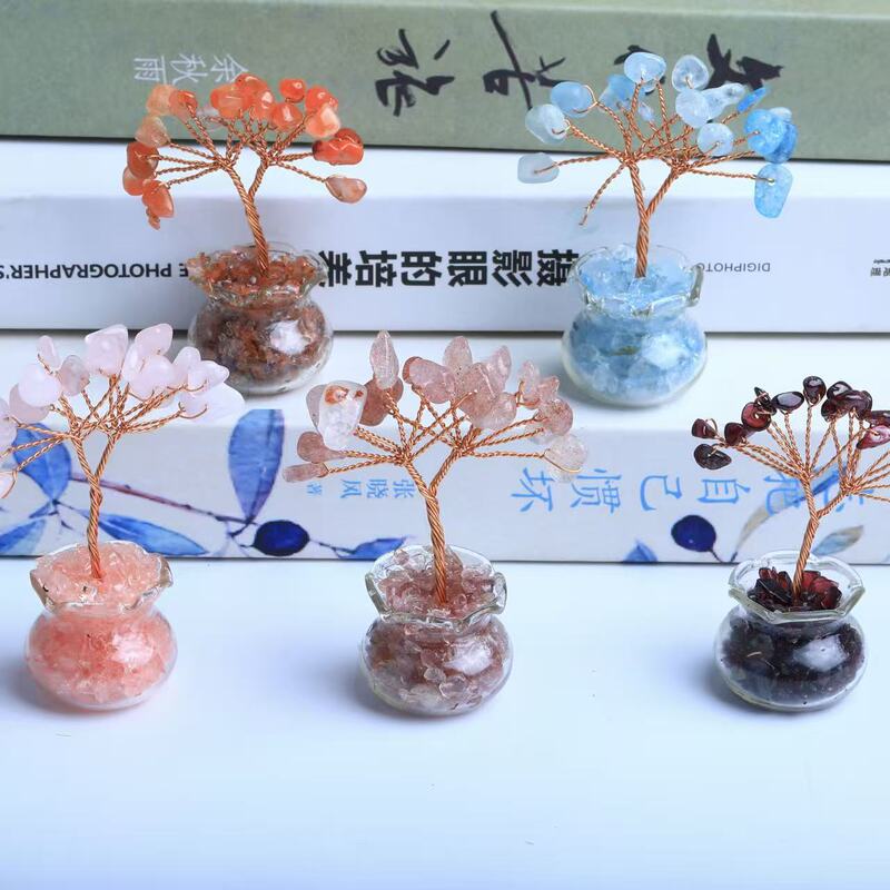 Natural Crystal Gravel Money Tree Hand-Woven Home Car Desktop Mini Crystal Tree Fortune-Enhancing Ornament Natural Crystal Gravel Money Tree Hand-Woven Home Car Desktop Mini Crystal Tree Fortune-Enhancing Ornament