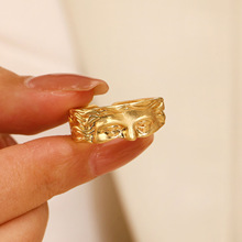 跨境时尚维纳斯半人脸戒指夸张冷淡风食指戒雕塑欧美复古开口指环