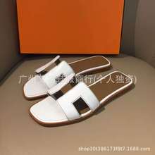 外贸高版本新款一字拖外穿H家大码平底拖鞋女休闲百搭经典凉鞋ins