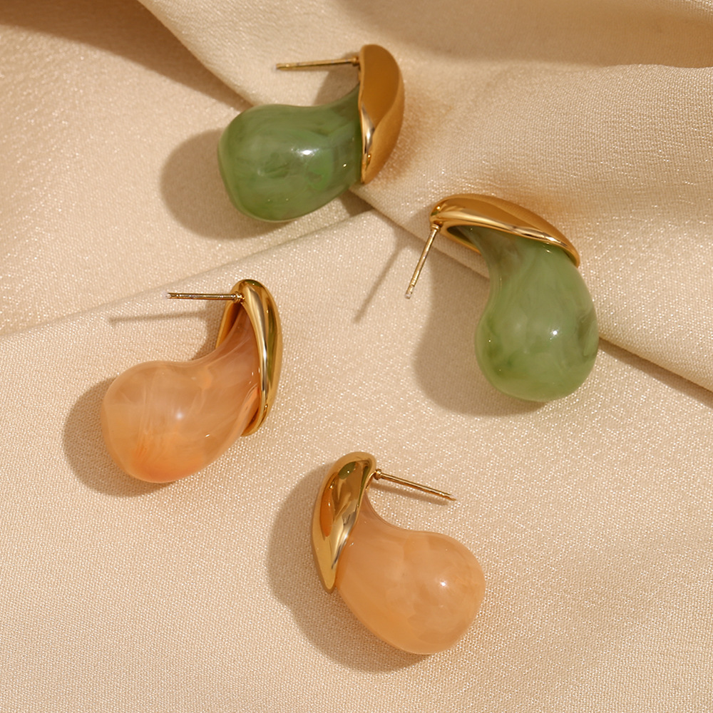 Candy Color Resin Water Drop Stainles Steel Earrings