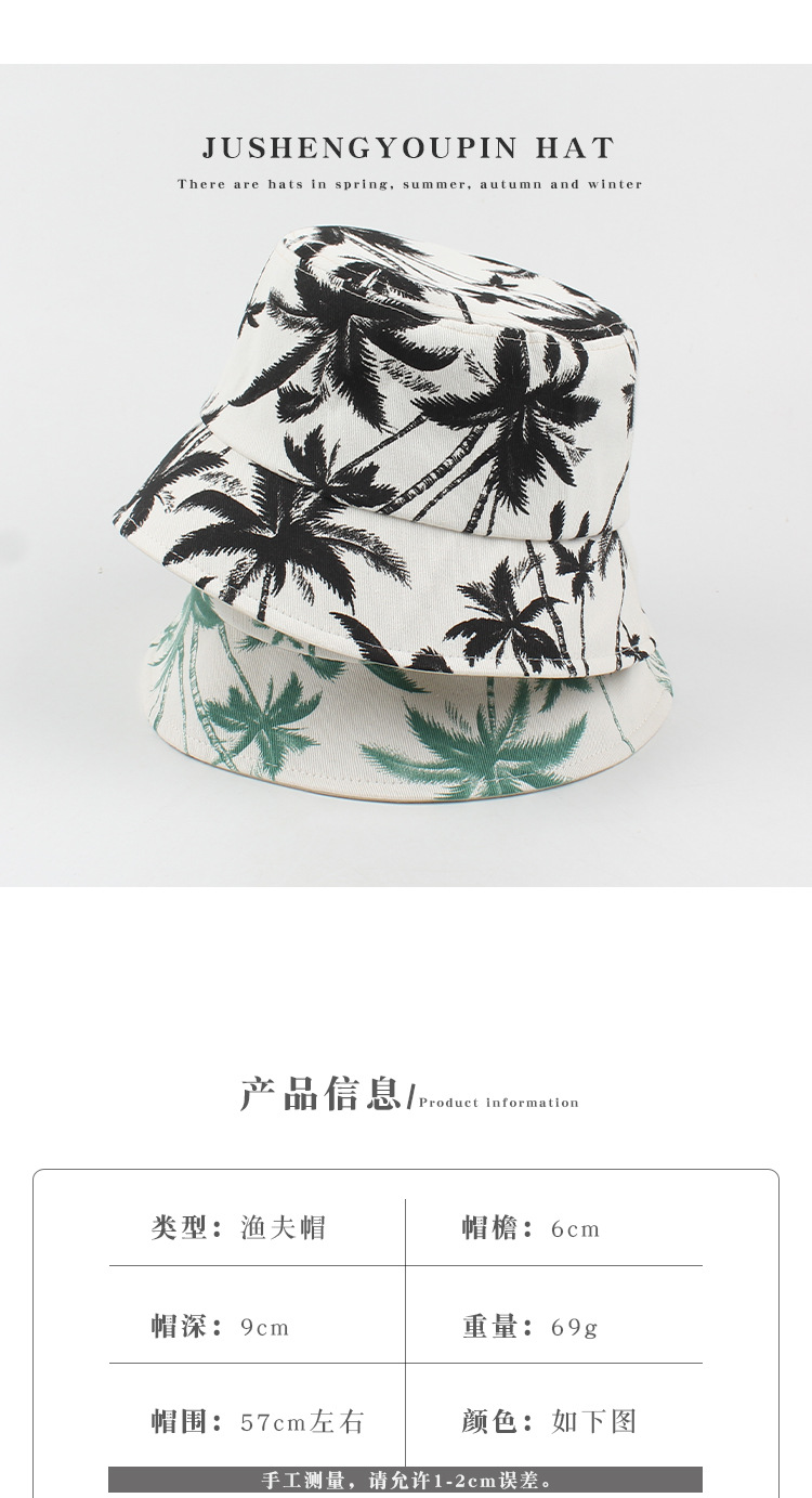 Korean Coconut Print Sunscreen Fisherman Hat display picture 1