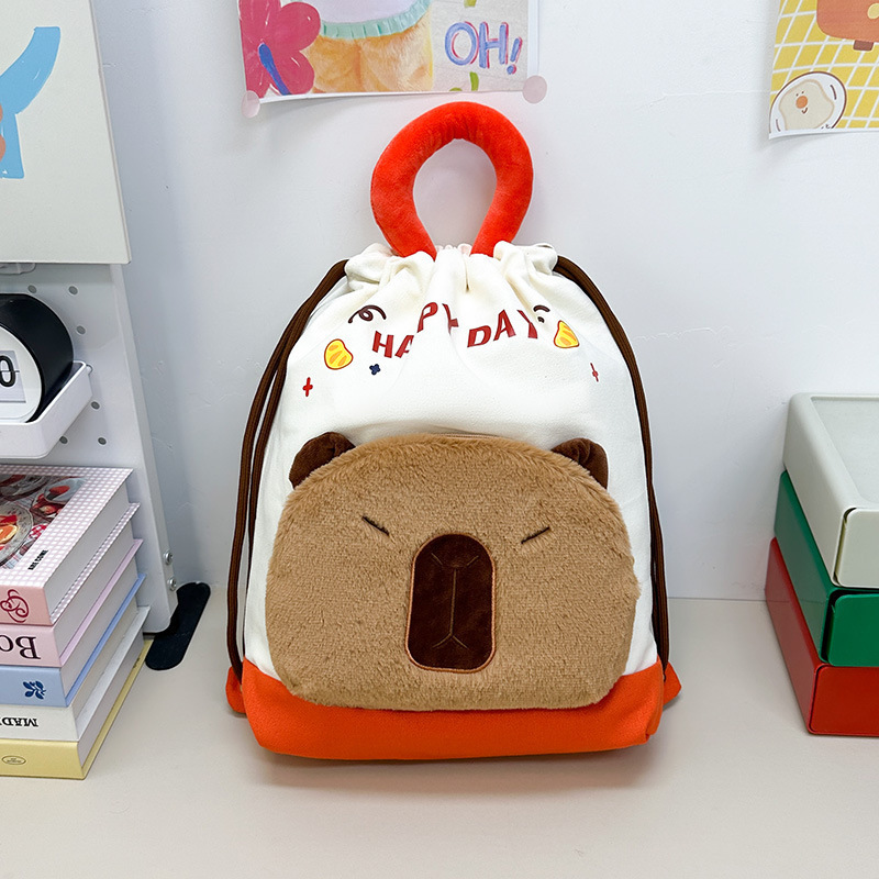 新しいグリッパーマシン人形ぬいぐるみバックパックカピバラキャンバスハンドバッグラブ布巾着収納袋おもちゃギフト|undefined