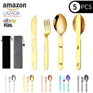 Amazon 430 Stainless Steel Camping Tableware Knife, Fork and Spoon 3 in 1 in stock Travel Camping Portable Outdoor Tableware