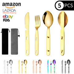 Amazon 430 stainless steel camping cutlery set of fork, spoon, and knife 3-in-1 travel camping portable outdoor utensils