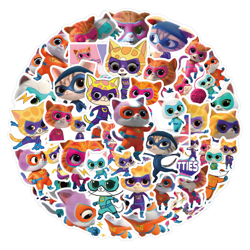 50 Cross-border Super Kitties Super Cat Cartoon Graffiti Stickers Diy Luggage Guitar Stickers Wholesale