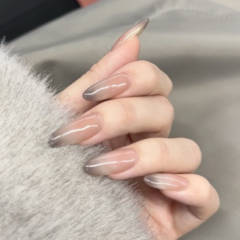 European and American Style Simple Bare Color Gradient Grey Nail Art Wear Armour Elegant Sweet Cool Almond Armour Drop Armour False Nail Nail Nail Pieces