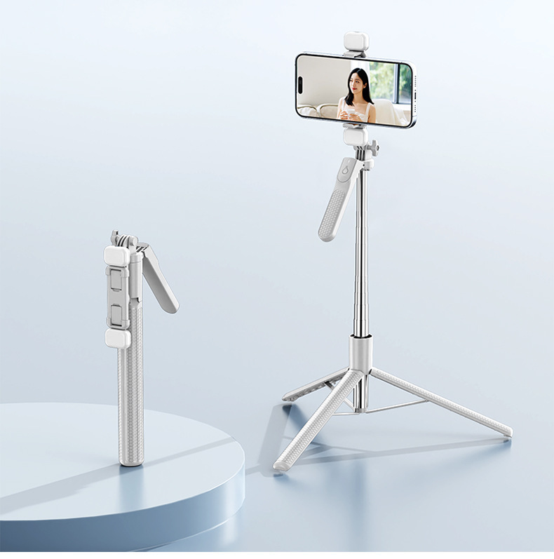 Selfie çubuğu 1.7m el tipi stabilizatör anti-shake teleskopik destek standı bluetooth uzaktan kumanda dolgu ışığı canlı yayın telefon tripodu