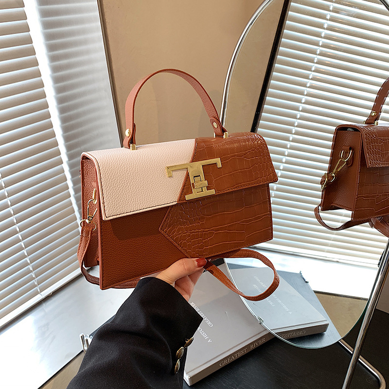 2024 nuevo bolso de mensajero bolso de costura de color de contraste de moda bolso de hombro de mujer estilo occidental patrón de cocodrilo pequeño cuadrado