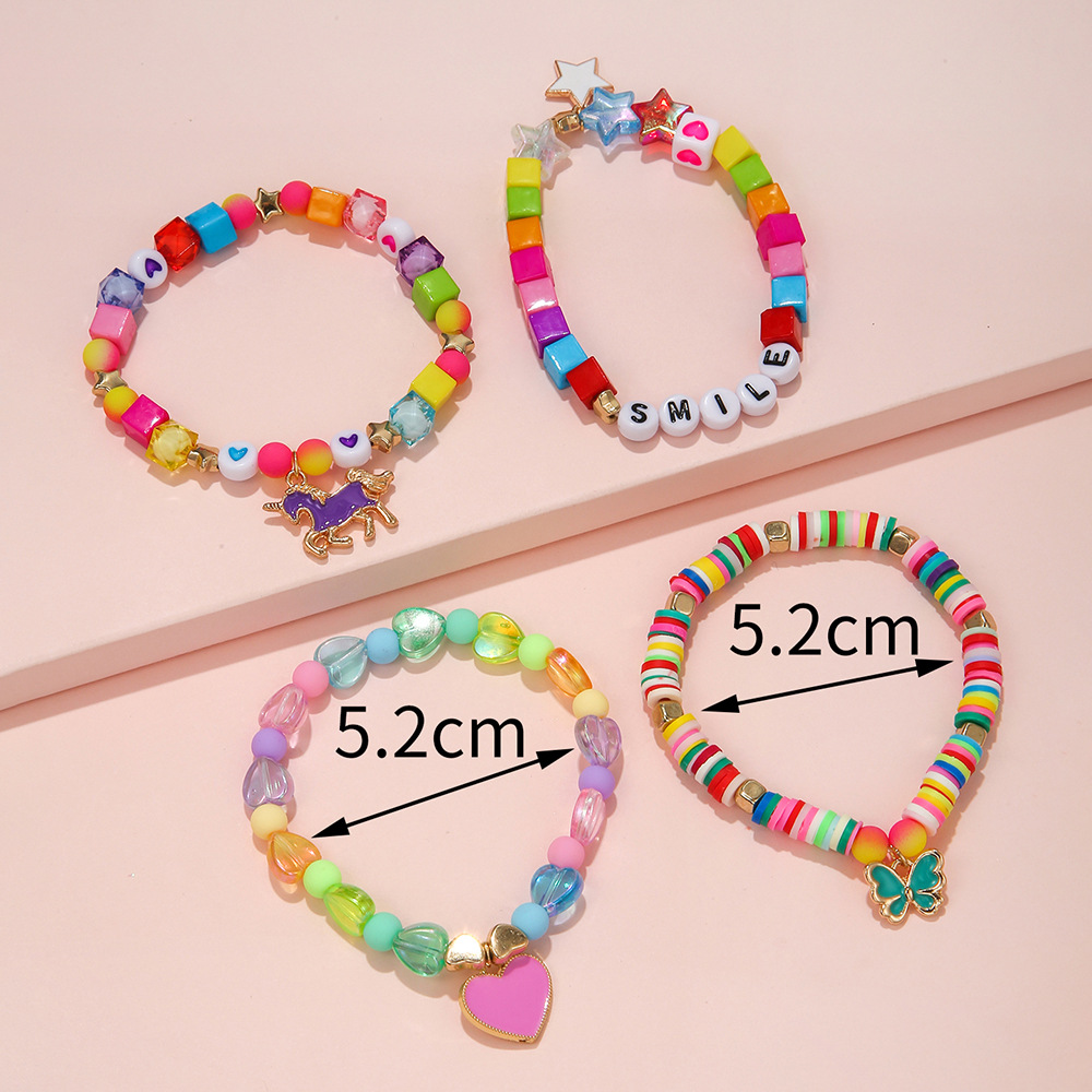 Sweet Heart Shape Unicorn Butterfly Arylic Alloy soft clay Handmade Kidu0027S Bracelets 1 Set