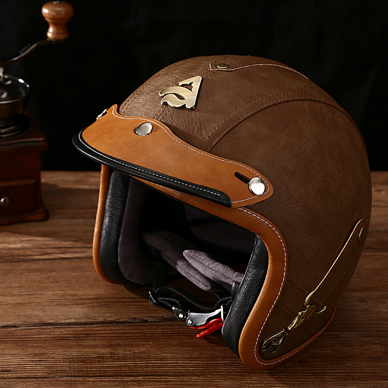 Retro Helmet PU Leather Brim Universal 3-Snap Sun Visor