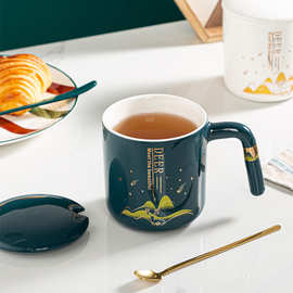 中国风平底杯马克杯创意杯活动礼品礼盒带盖勺家用LOGO陶瓷恒温杯