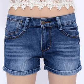夏季爆款卷边牛仔短裤女学生韩版袋盖低腰潮流大码200斤短裤热裤