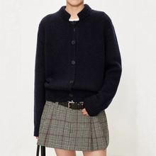 TH～ROW  英国羊毛感粗棒针  复古风翻折小立领果实扣夹克式开衫