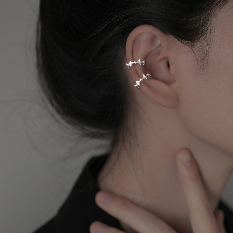 Ancient Cat Ning Four Mans Star Ear Clip South Korea Women's False Ear Nail Fashion Small Round Bead Ear Clip Advanced Sense