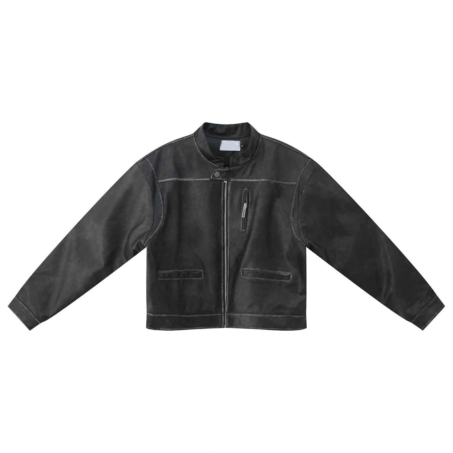 MTLCLOTHES Hombres| 2023 otoño vintage locomotora chaqueta de cuero negro abrigo corto suelto pu piel de moda