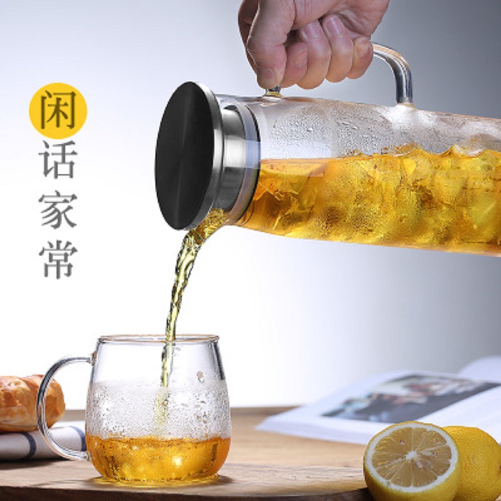 Fabricantes de lotes de vidrio borosilicato de alta botella de agua fría varias especificaciones del hogar olla de jugo de acero inoxidable cubierta recta botella de agua fría