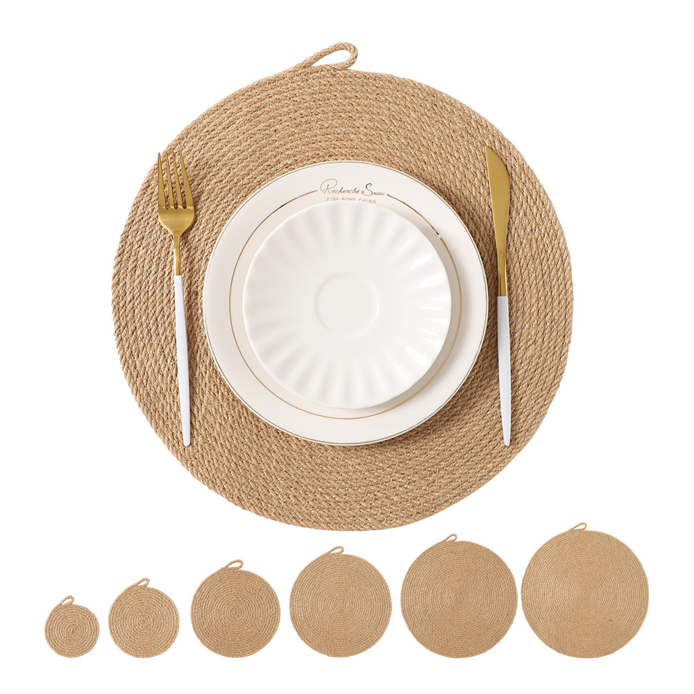 Yute natural tejido aislante de goma de seda natural alta sensación puede colgar en la pared con anillo almohadilla de mesa de comedor en la almohadilla de comedor occidental