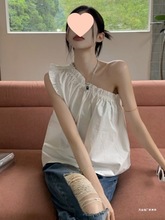 设计感露肩无袖衬衫女2025新款荷叶边短款一字肩别致雪纺上衣