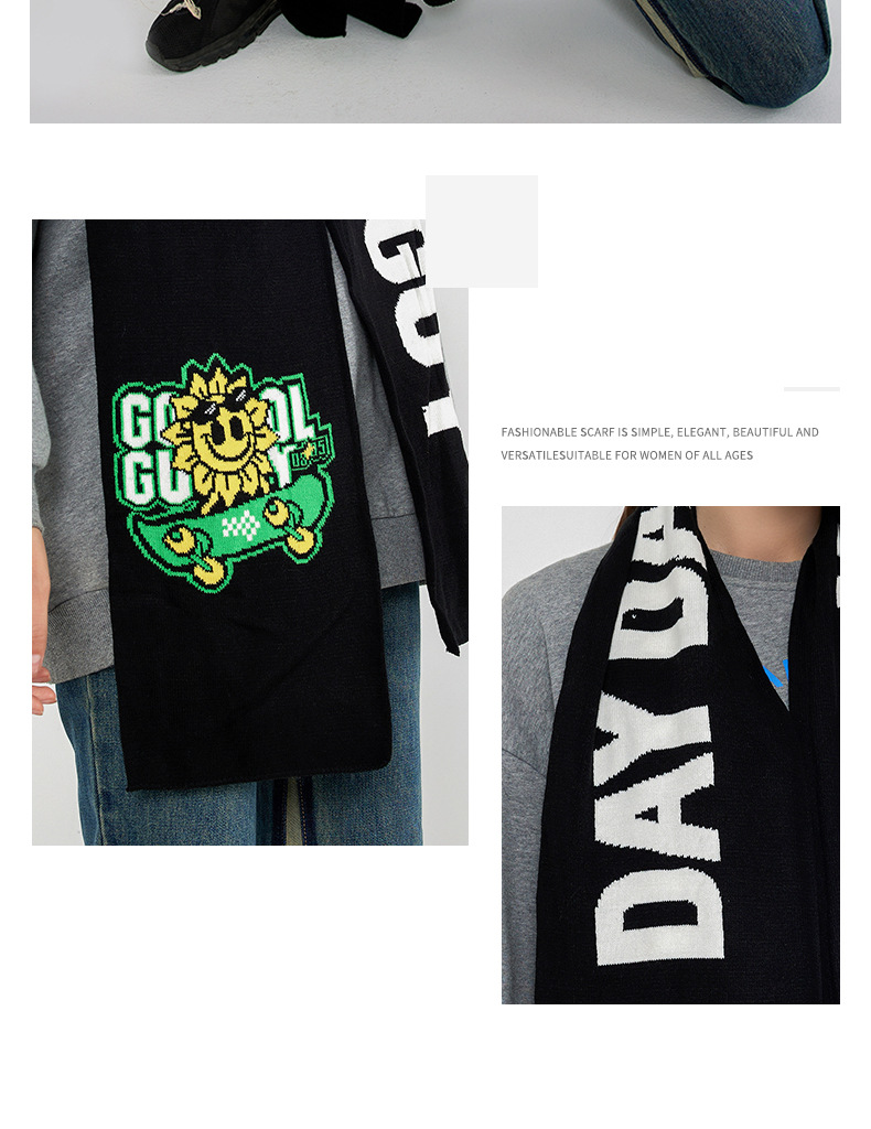 INS Personalisierter Fan-Schal für Herren und Damen Herbst und Winter Neuer gestrickter Buchstaben-Jacquard-Imitat-Kaschmir-Langer Schal_voghion.com