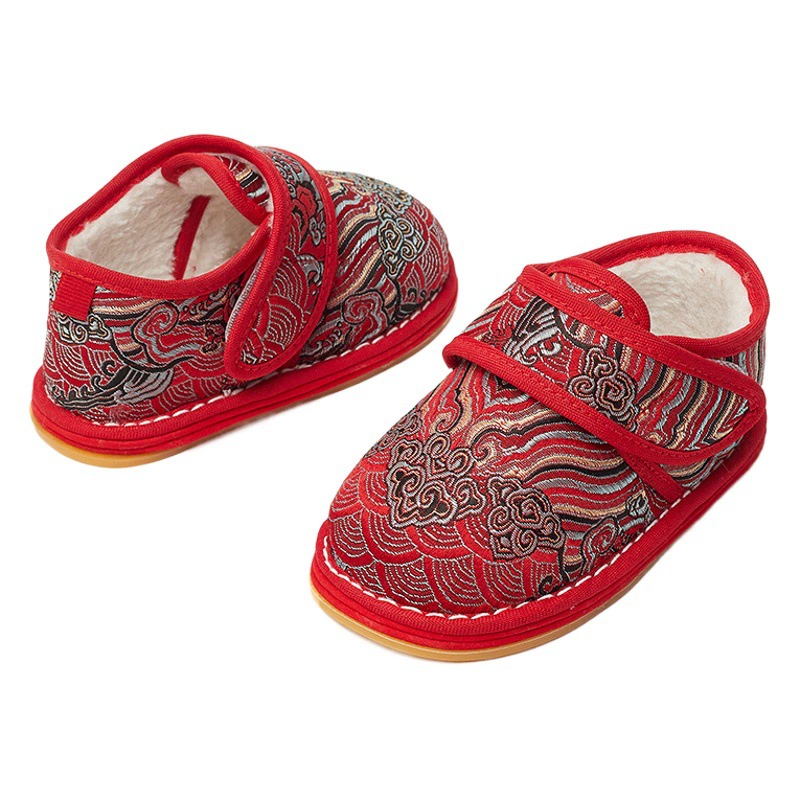 Мужская и женская Тканевая обувь Guofeng на тысячной подошве, Детская Нескользящая теплая обувь для малышей, детский осенне-зимний костюм Tang, обувь для малышей