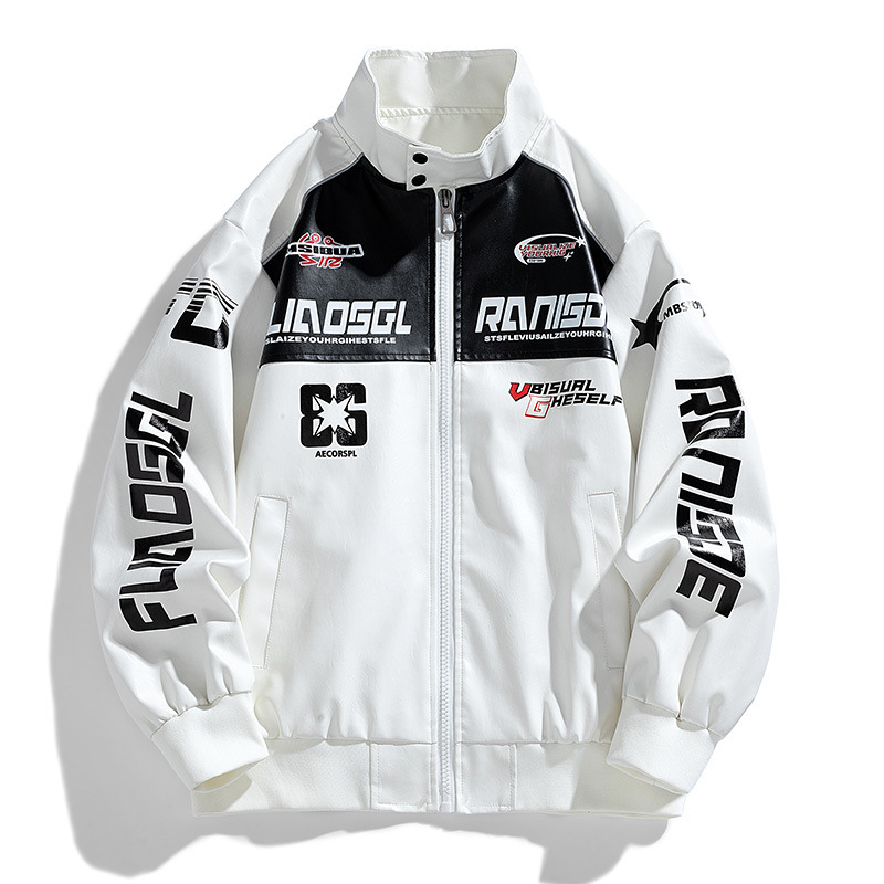 Giacca da motociclista di design di nicchia per abbigliamento maschile, giacca da baseball primaverile e autunnale, giacca con colletto alto in pelle PU_voghion.com
