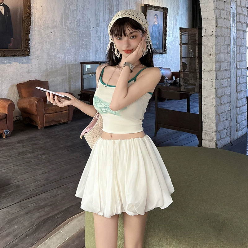 Белая сексуальная короткая юбка в стиле балета для женщин, лето 2025, новая летняя плиссированная юбка из лиоцелла с цветочным принтом, пышная короткая юбка