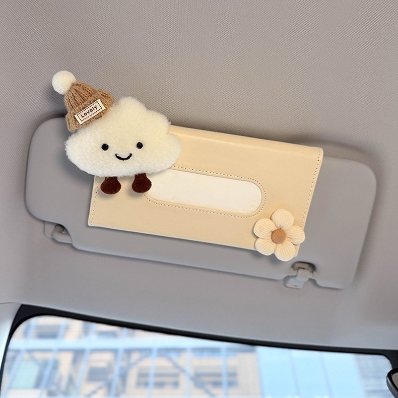 2026 New Model Car Tissue Box, Multifunctional Tissue Holder for Car Sun Visor, Hanging Type, Cute Cloud Design