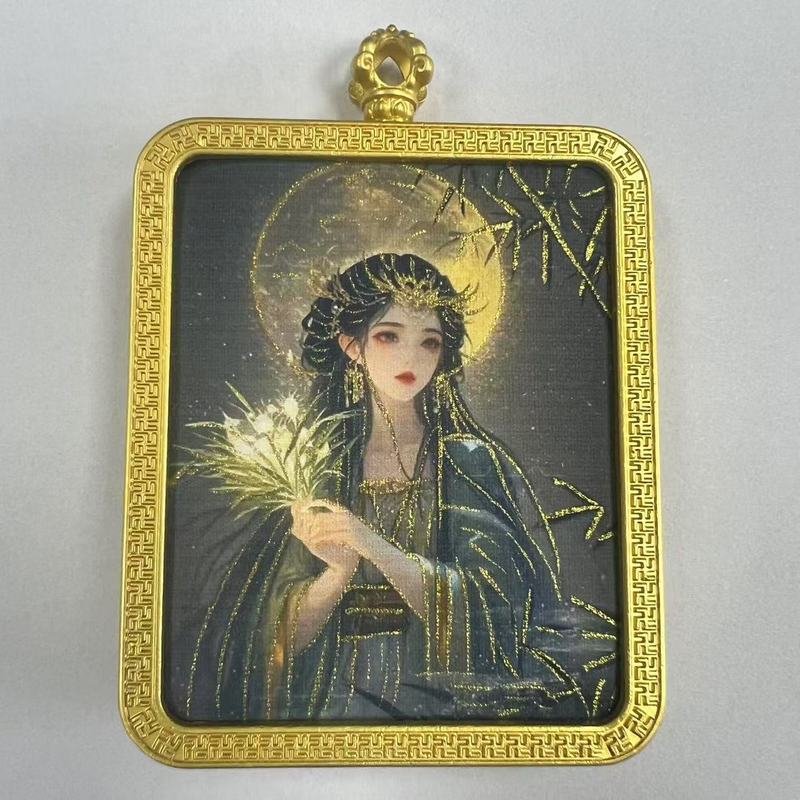 手绘描金莽龙女蛇年狐仙唐卡嘎乌盒九尾道家唐卡套周边吊坠项链|undefined