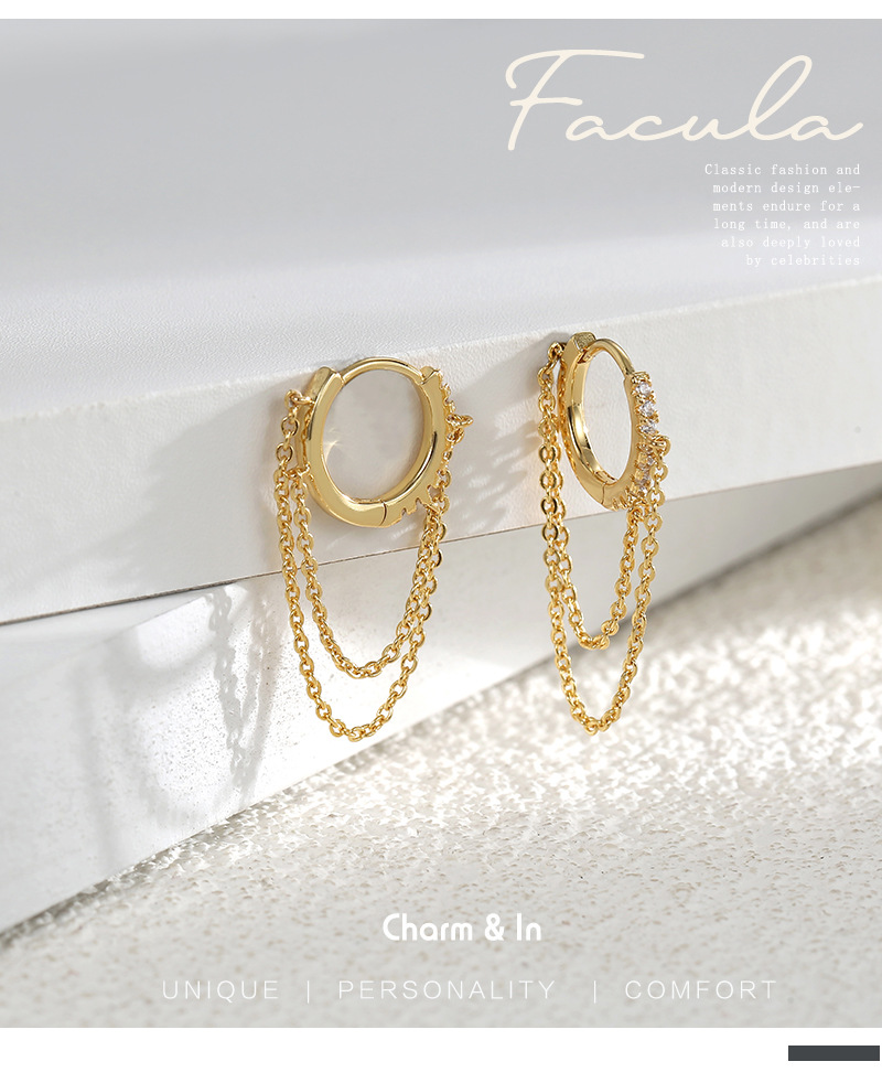 2g Weight Zircon Inlay Material Earrings Classification 1 Pair Quantity 1 Pair Simple Style Geometric Copper Plating Inlay Zircon 18k Gold Plated Earrings