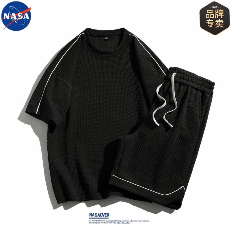 NASA Brand Joint Summer 2025 New Short-sleeved T-shirt suit Fashion Brand Couple Simple Casual Two-piece Set