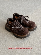 Donkey棕色大头德比鞋男女款反绒秋冬厚底增高小个子复古皮鞋