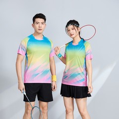 男性と女性のための速乾性バドミントンユニフォーム、スポーツスーツ、通気性のある半袖卓球トップス、バレーボールユニフォーム、プリント付き競技チームユニフォーム
