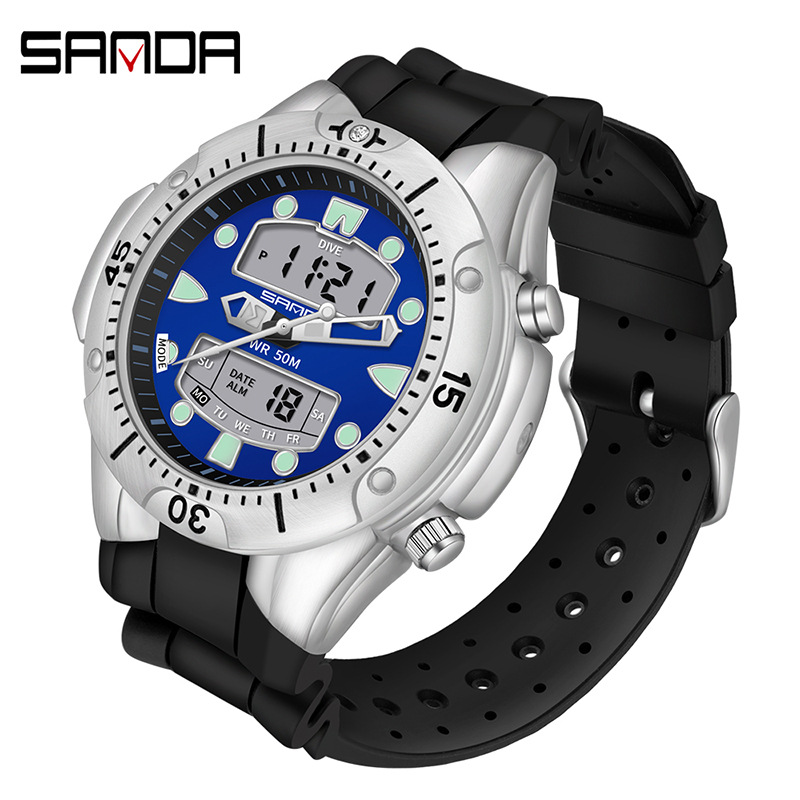 SANDA 3009 reloj de moda deportes luminoso estudiante reloj electrónico reloj de cuarzo impermeable de los hombres