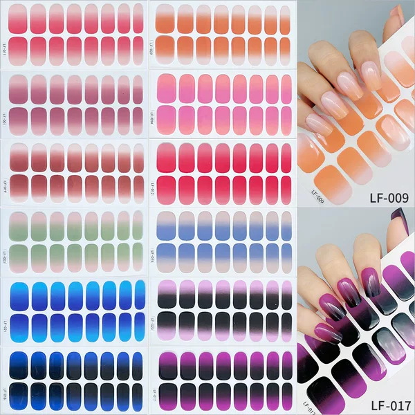 Gradient Nail Art Full Set for 16 Fingers Cross-Border Set Nail Stickers Wholesale in Stock Full Nail Art Set