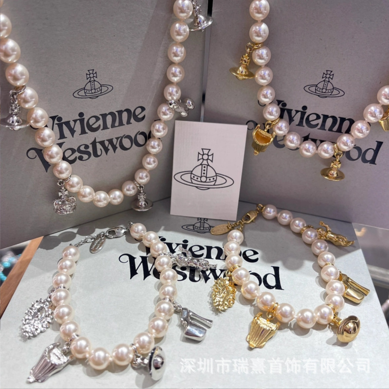 西太后高版本orb土星 高跟鞋吊坠珍珠项链手链耳钉时尚轻奢高级感