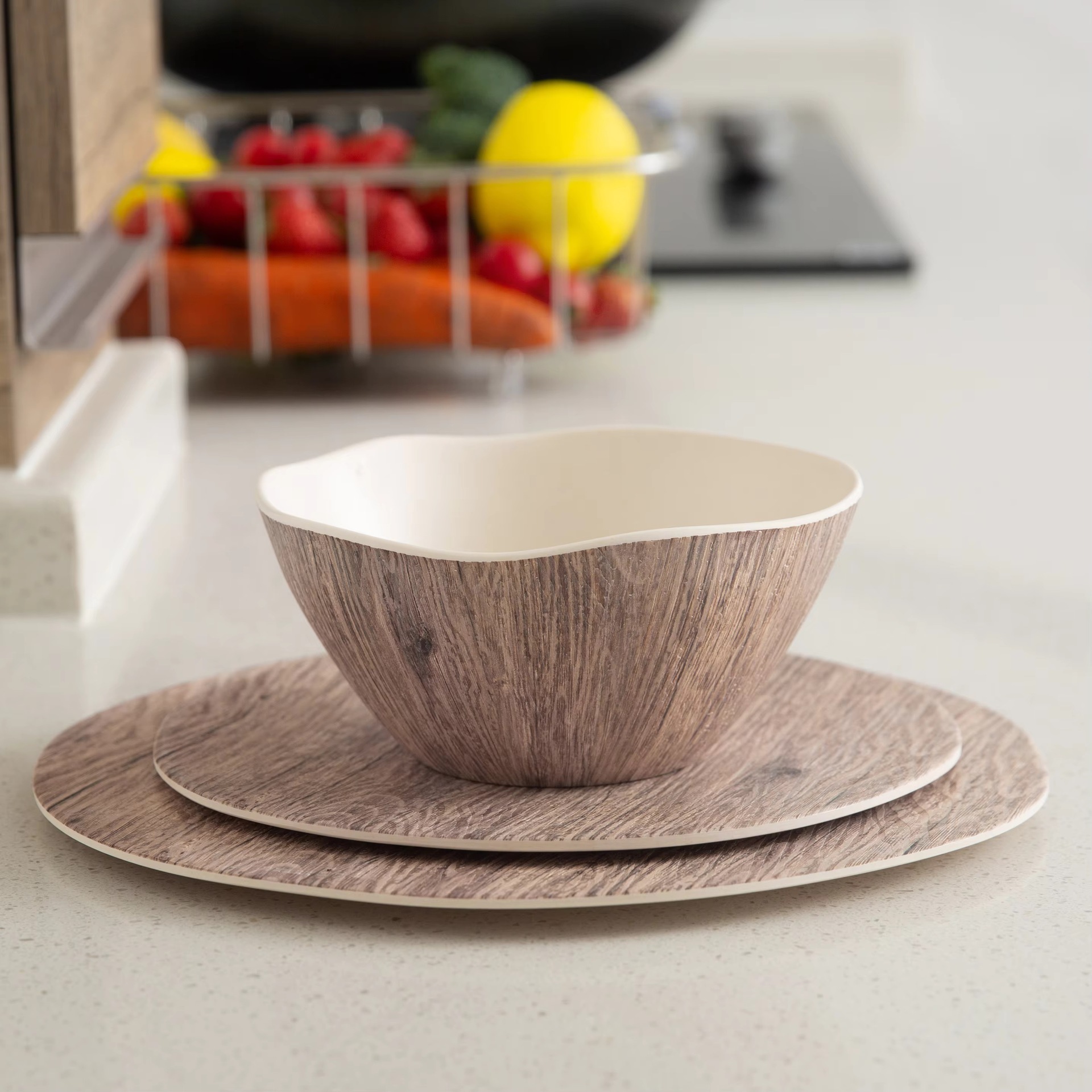 Factory direct food-grade wood grain set suitable for cafes, bistros, outdoor use, minimalist style melamine tableware