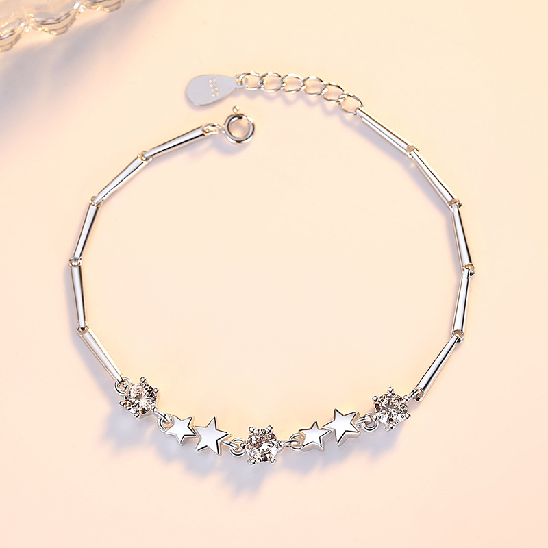 Verano y otoño moda simple pulsera mujer S925 plata circón estrella conectada pulsera nicho joyería de diseño