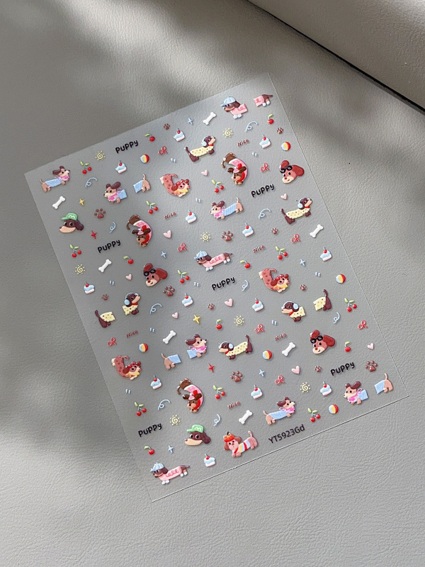 漫画ラブリボンネイルアートステッカーかわいいダックスフントミニケーキチェリー DIY ゼリーネイルステッカー|undefined