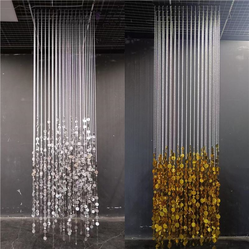 Color Sequin Hotel Crystal Gold and Silver Bead Curtain New Banquet Hall Disc Wedding Decoration Pendant Acrylic Background