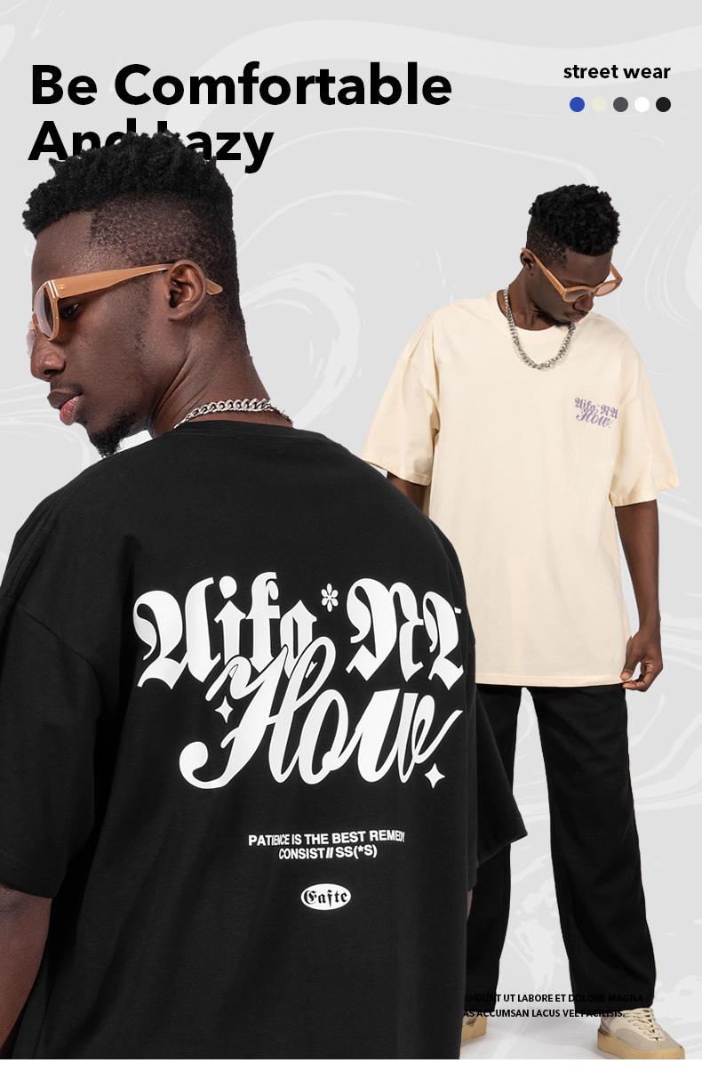 Camiseta masculina de marca de moda americana, manga curta, solta, tamanho grande, 220g, camisa de casal de hip hop de rua_voghion.com