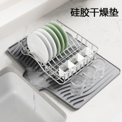 亚马逊厨房硅胶沥水垫柜台碗碟餐具隔热斜坡导流排水板硅胶干燥垫