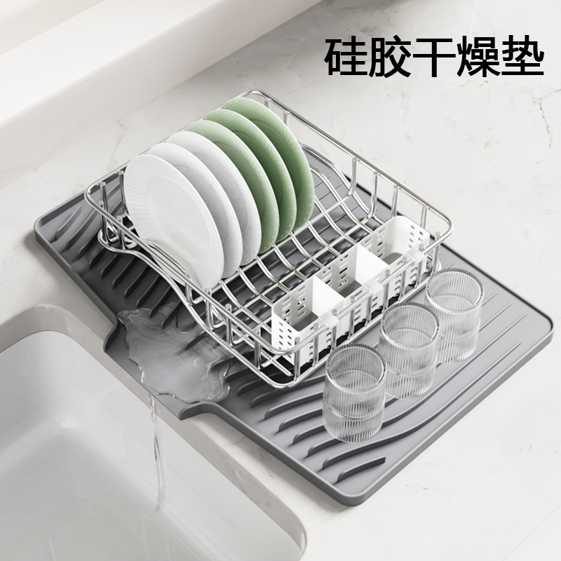 亚马逊厨房硅胶沥水垫柜台碗碟餐具隔热斜坡导流排水板硅胶干燥垫|undefined