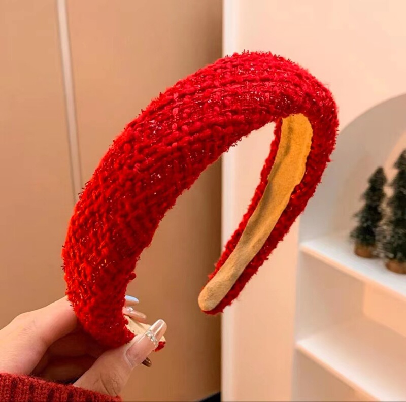 秋冬の高級感クリスマスの赤い髪のカチューシャの女性の広い辺の圧力の髪の滑り止めのカチューシャのネットの赤い復古のカチューシャの髪の束の飾り|undefined