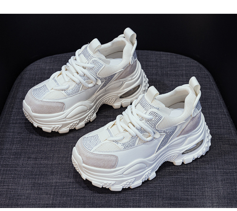 Giày sneaker nữ chunky đế dày phong cách retro, tăng chiều cao, đính đá lấp lánh — M2911 vàng, M2911 be, M2911 đỏ, M2911 xanh lá chi tiết 20