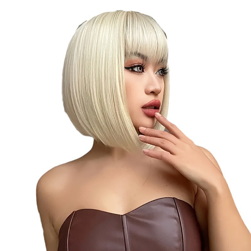 Europa y los Estados Unidos transfronterizos hombro pelucas mujeres Bo Bo natural flojo cabello completo pelucas de cabello de franja multicolor opcional