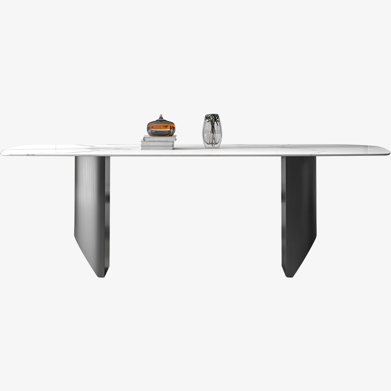 Mesa de comedor ligera de lujo italiano de tabla de roca moderna simple mesa de comedor casera pie de acero inoxidable mesa de comedor de piedra de lujo rectangular